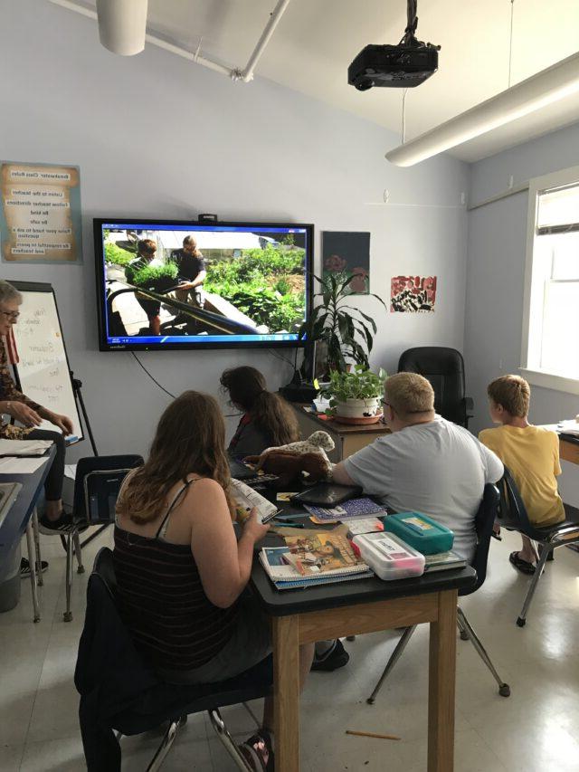 Students learning about horticulture in the classroom.